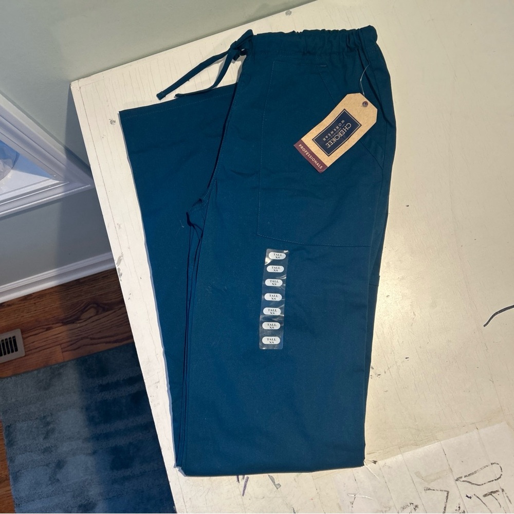 New Cherokee Workwear Scrubs Drawstring Pants, WW160T, XS Tall, Caribbean Blue